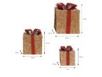 Conjunto de 3 Presentes de Natal Da Deco com Leds Castanho Claro/Vermelho com Laços e Temporizador