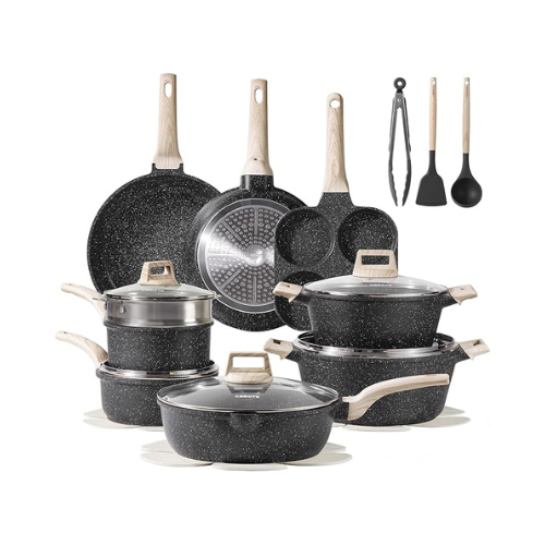 Carote ® | Conjunto Antiaderente de 10 a 35 Peças – Granito Branco ou Preto Clássico