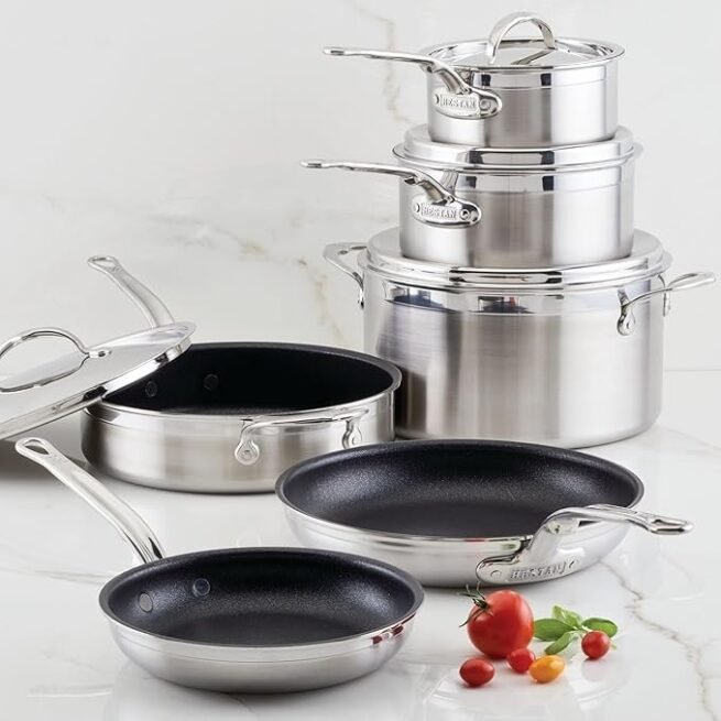 Hestan - Coleção ProBond Conjunto profissional de panelas antiaderentes TITUM de aço inoxidável