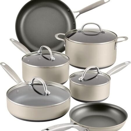 Anolon Achieve Conjunto de panelas e frigideiras antiaderentes anodizadas rígidas, 10 peças - prata